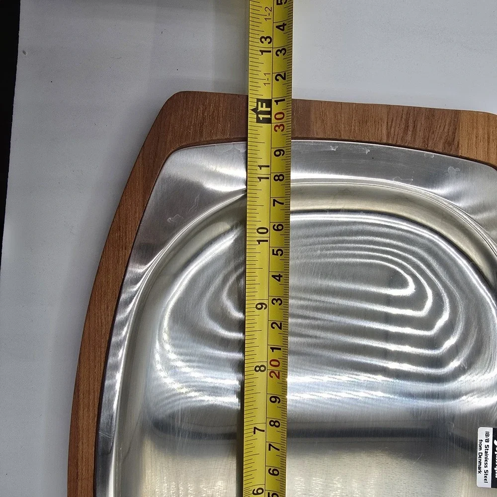 VTG Stainless Steel Steak Hot Plates Wooden Holders Serving Handle Denmark